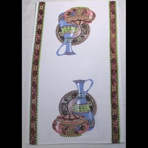 Mid Century Mod Tea Towel 1970's Floral Toleware